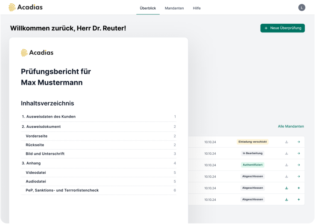 KYC - Know your Costumer 10 Nachweisdatenpaket